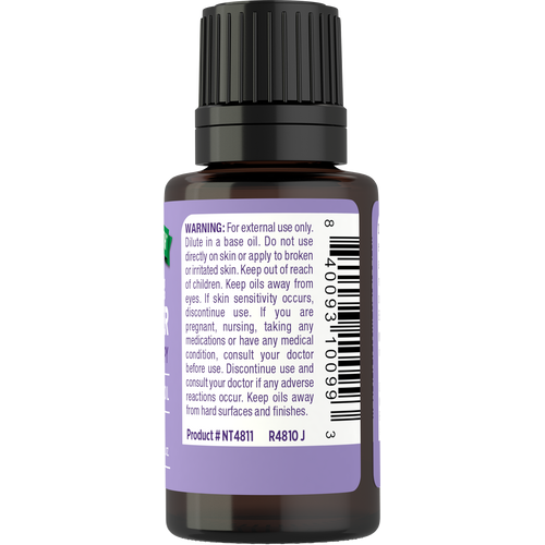 Essential oil bottle labeled NT Lavender Oil, 15 mL.