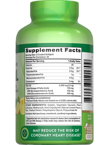 Huile de Poisson Oméga 3 2000 mg | Saveur Citron Sans Odeur