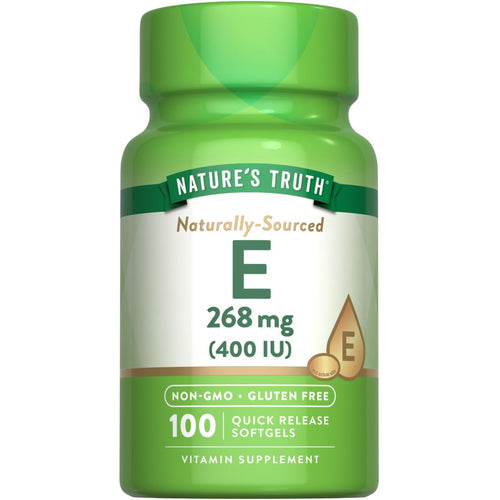 Nature's Truth Vitamin E 268 mg (400 IU) comes in a bottle of 100 quick release softgels for easy daily supplementation.
