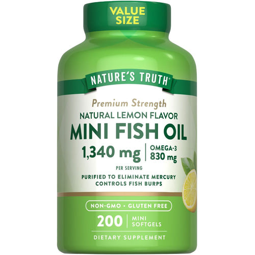 200 mini softgels of Fish Oil with 1,340 mg per serving, containing 830 mg Omega-3 each.