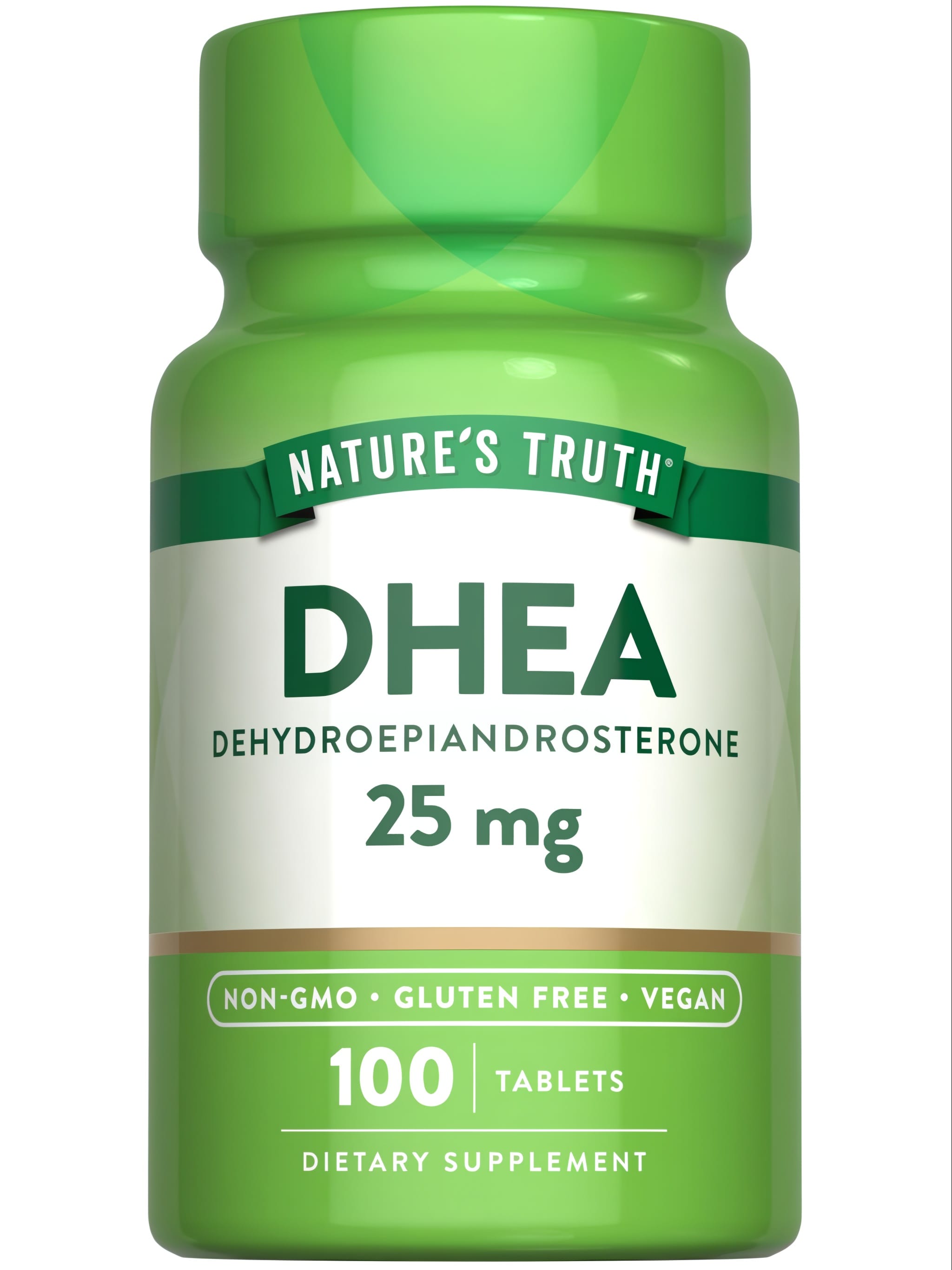 Nature's Truth DHEA 25 mg, 100 Tablets. Non-GMO, Gluten Free, Vegan dietary supplement.