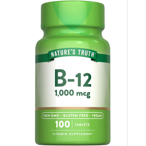 Nature's Truth B-12 supplement with 1,000 mcg per tablet, 100 tablets in total.