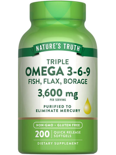 Triplo Omega 3-6-9 3600 mg con Pesce, Semi di Lino, Borragine
