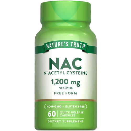 NAC N-Acetyl Cysteine quick release capsules, 1,200 mg, displayed on a bulk scale for precise measurement.