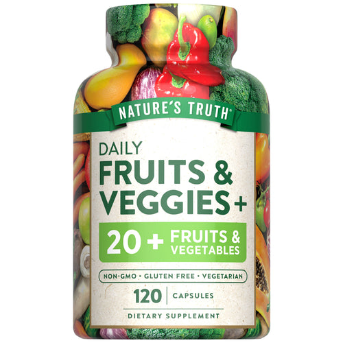 Daily Fruits & Veggies dietary supplement includes 20+ fruits and vegetables. Comes in 120 capsules.