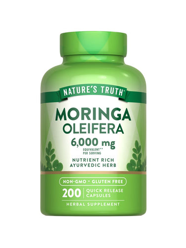 200 quick release capsules of Moringa Oleifera, each serving equivalent to 6,000 mg.