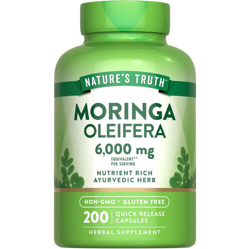 200 quick release capsules of Moringa Oleifera, each serving equivalent to 6,000 mg.