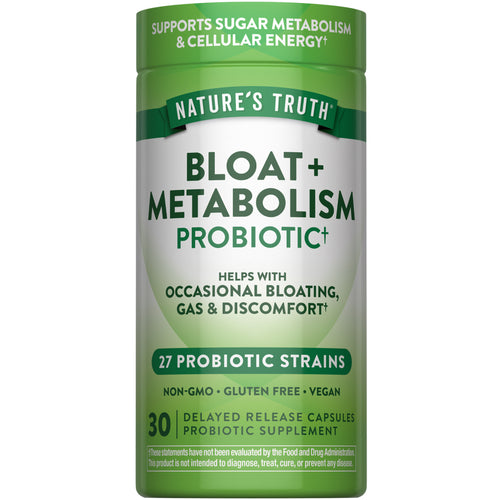 NT Bloat + Metabolism Probiotic 30 Delayed Release Capsules. Supports sugar metabolism, cellular energy, and helps occasional bloating.