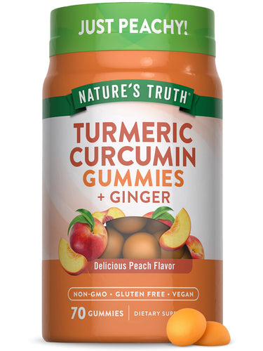 Turmeric and Ginger Gummies | 70 Count | Peach Flavor | Vegan, Non-GMO & Gluten Free Supplement
