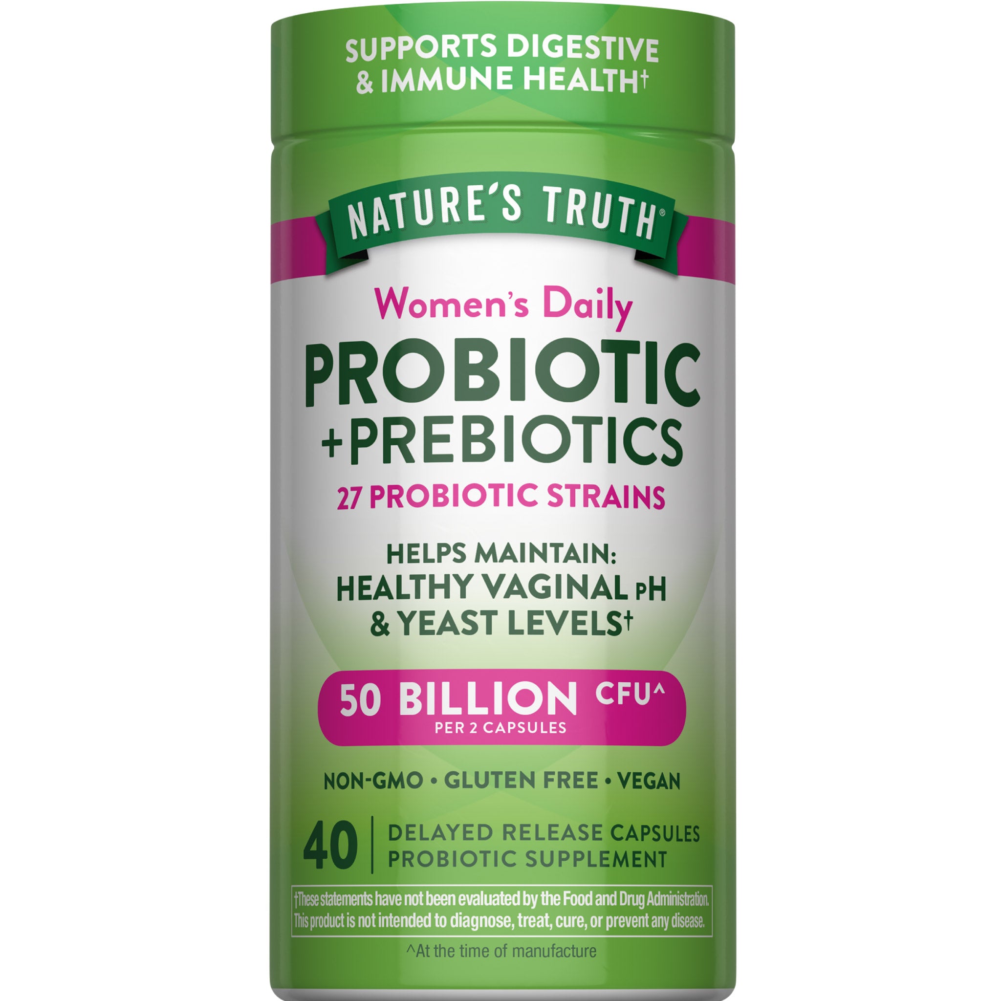 Nature's Truth Women's Daily Probiotic +Prebiotics, 27 Strains, 50 Billion CFU, 40 Delayed Release Capsules.