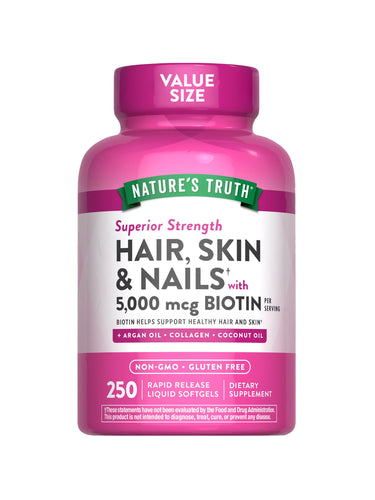 Nature's Truth Superior Strength Hair, Skin, & Nails with 250 Rapid Release Liquid Softgels.