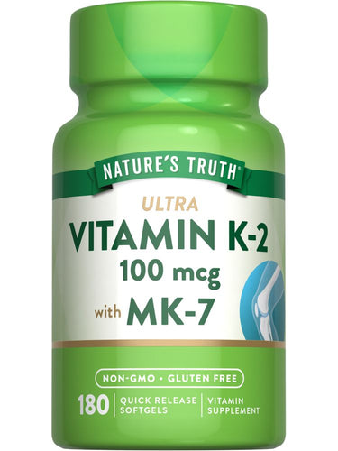 Vitamin K-2 100 mcg with MK-7 Quick Release Softgels on a hand scale, showcasing the size and quantity in bulk.