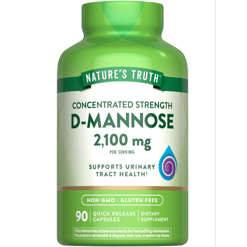 D-Mannose 2,100 mg per serving, 90 Quick Release Capsules. Supports urinary tract health. Non-GMO and Gluten Free.