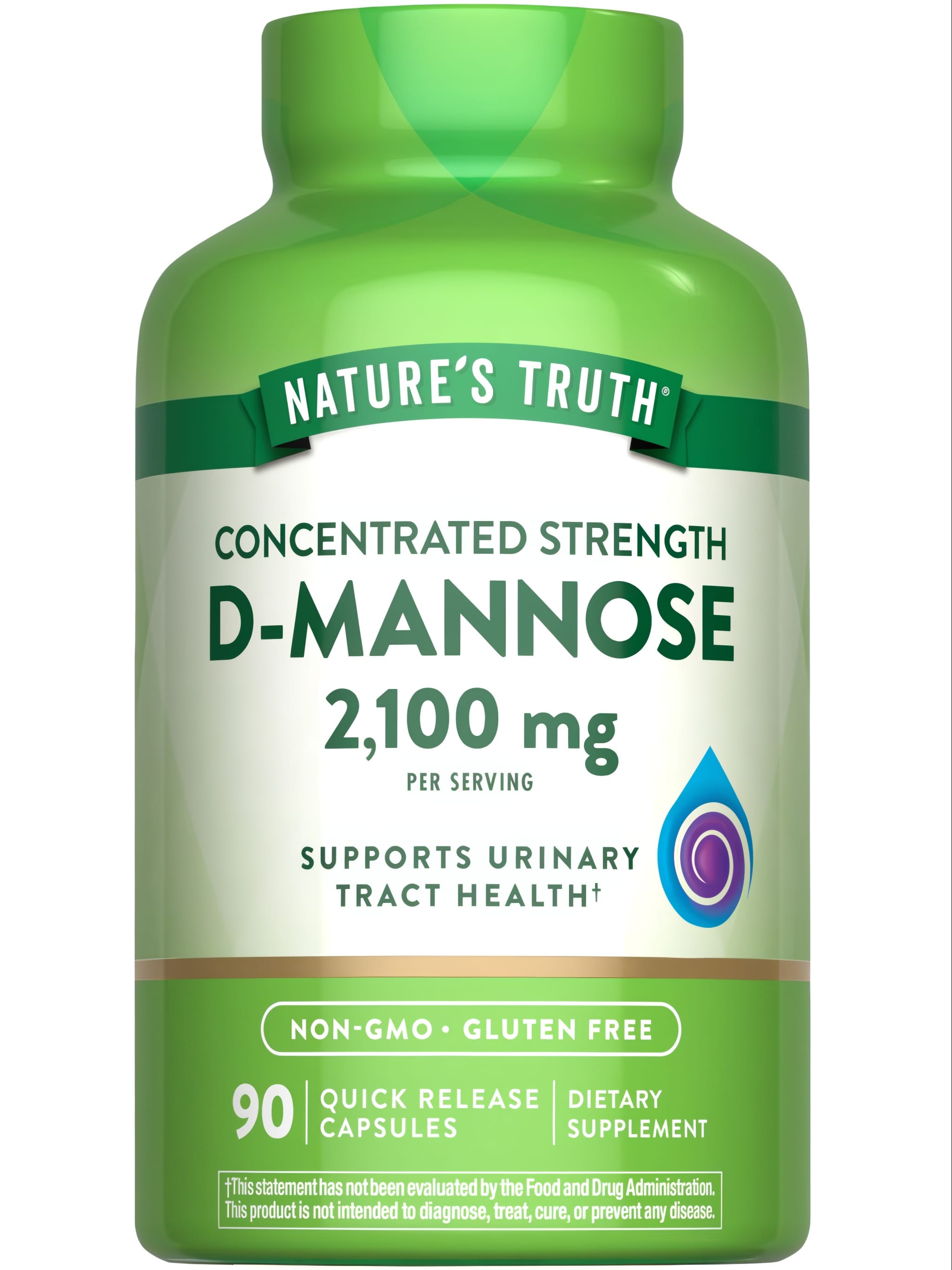 D-Mannose 2,100 mg per serving, 90 Quick Release Capsules. Supports urinary tract health. Non-GMO and Gluten Free.