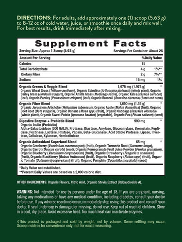 Poudre de Verdure Bio Enzymes Digestives et Mélange Prébiotique