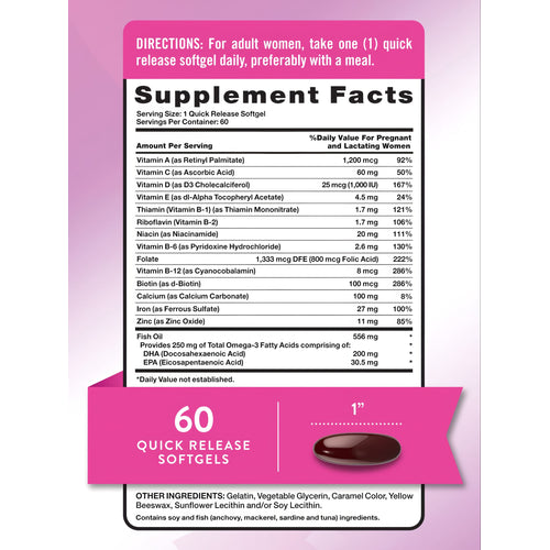 A softgel capsule measuring 1 inch in length is placed on a hand scale for size reference.