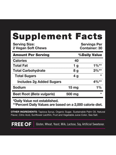 Beet Root Chews | 60 Vegan Soft Chews