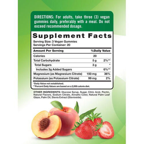 Supplement Facts panel showing details for Potassium & Magnesium Citrate, 60 Gummies.