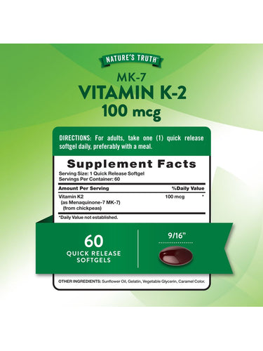 Vitamina K2 MK-7 100 mcg | 60 Cápsulas Blandas