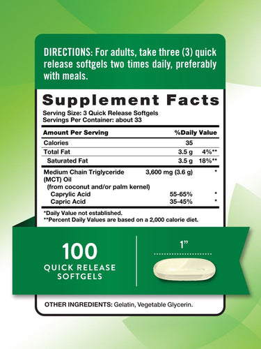 Huile de MCT 3600 mg (Triglycérides à Chaîne Moyenne)