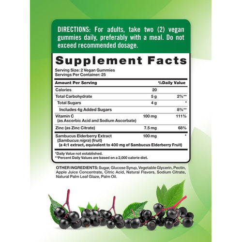 A cluster of fresh, dark purple elderberries with green leaves on stems.