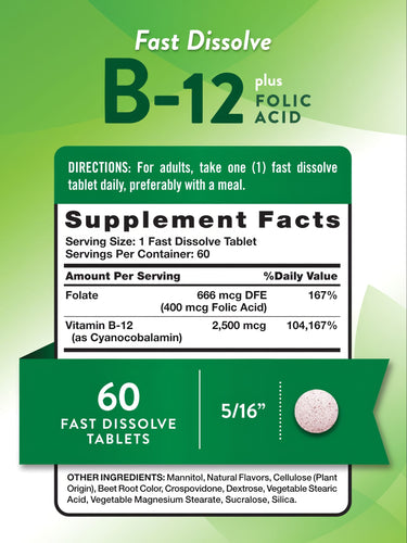 Vitamina B-12 2500 mcg con Acido Folico