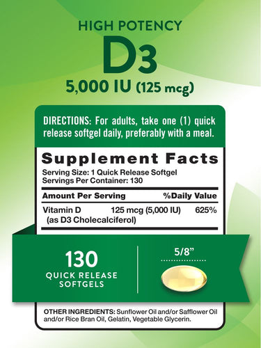 Vitamine D3 5000 UI (125 mcg) | Force Supplémentaire
