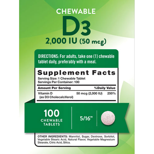 A chewable tablet measuring 5/16 inch resting on a hand scale.