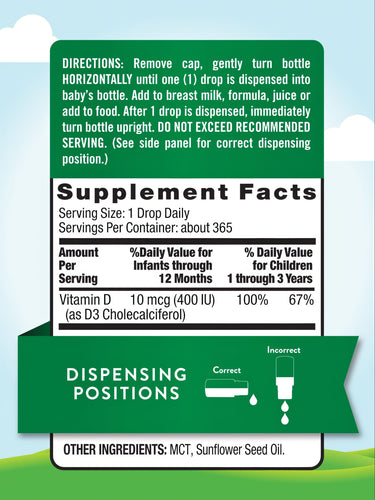 Gotas Líquidas de Vitamina D3 para Bebés 400 UI (10 mcg)