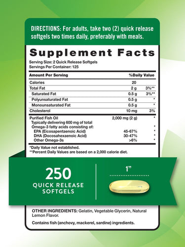 Óleo de Peixe Ômega 3 2000 mg | Sabor Limão