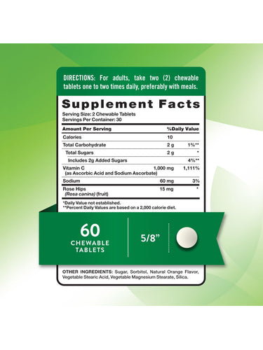 Vitamin C 1000 mg mit Hagebutten | Kau-Tabletten
