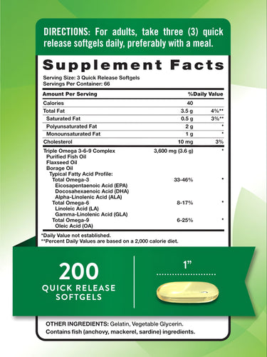 Triple Omega 3-6-9 3600 mg with Fish, Flax, Borage