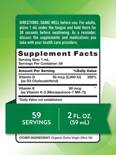 Gouttes Liquides de Vitamine D3 + K2