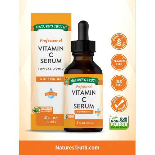 Bottle of Professional Vitamin C Serum, Topical Liquid, 2 FL. OZ. (59mL), held in hand.