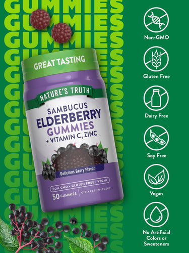 Sambucus Elderberry Negra con Vitamina C, Zinc