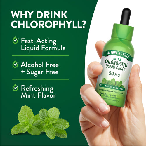Graphic showing Fast-Acting Liquid Formula, Alcohol-Free and Sugar-Free with a Refreshing Mint Flavor.
