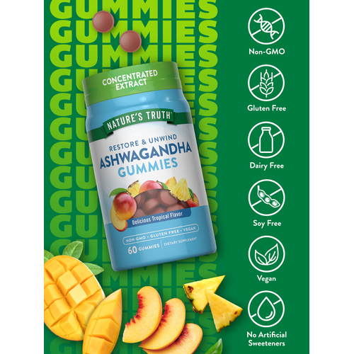 Hand-sized Ashwagandha Gummies bottle containing 60 gummies.