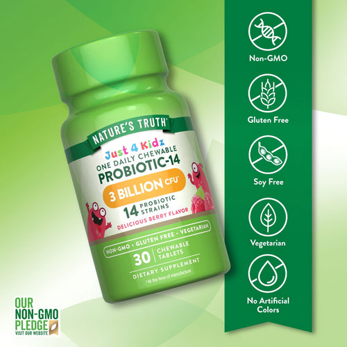 Nature's Truth Just 4 Kidz One Daily Chewable Probiotic-14, 3 Billion CFU, 14 Strains, 30 Berry Flavor Chewable Tablets.