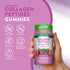 Bottle of Collagen Peptides Gummies Type 1+3 containing 60 gummies shown in the palm of a hand.