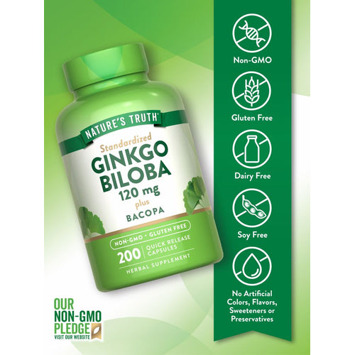 Nature's Truth Ginkgo Biloba 120 mg plus Bacopa capsules, in a 200 quick release format.