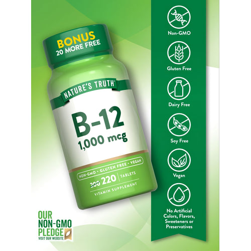 Nature's Truth B-12 1,000 mcg bottle containing 220 tablets.