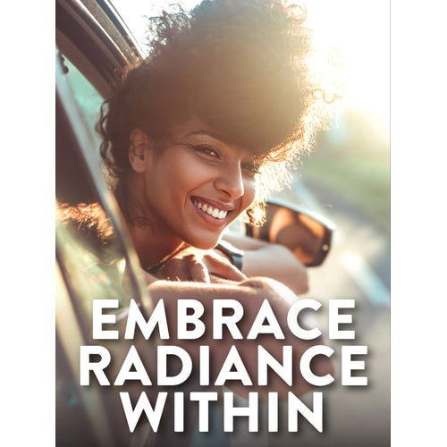 A young woman smiles and looks out of a car window into bright sunlight.