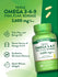 Two yellow Quick Release Softgels of Triple Omega 3-6-9: Fish, Flax, Borage oils, totaling 3,600 mg per serving.