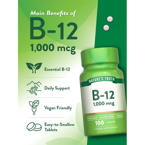 Two B-12 1,000 mcg tablets shown on a hand scale, indicating precise measurement for supplement dosing.