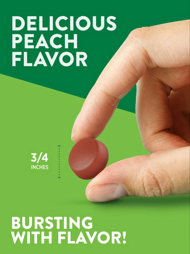 Hand holding a gummy measured at three-fourths of an inch.