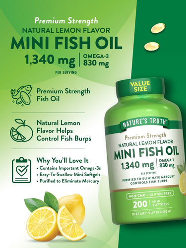 Mini Omega 3 Huile de Poisson 1300 mg | Saveur Citron