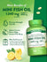 Hand holding two mini fish oil softgels, totaling 1,340 mg with 830 mg Omega-3 per serving.