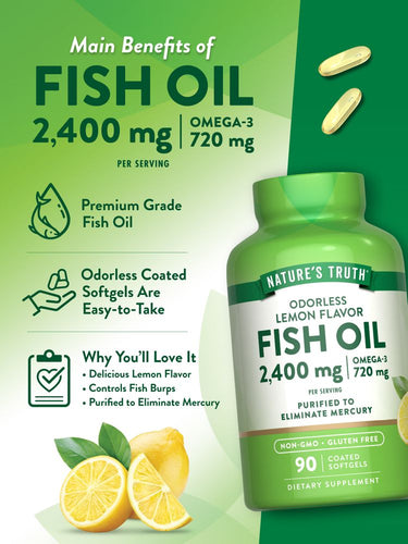 Huile de Poisson Oméga 3 2000 mg | Saveur Citron Sans Odeur