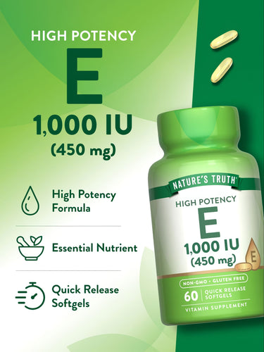 Two high potency 1,000 IU (450 mg) quick release softgels shown on a hand scale.