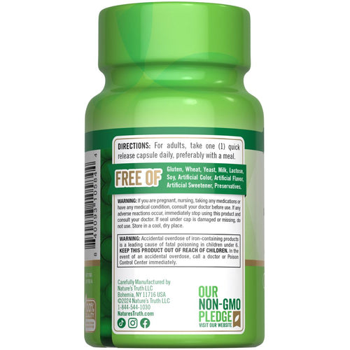 A hand holds a bulk scale displaying Nature's Truth Gentle Iron 28 mg bottle with 90 capsules.